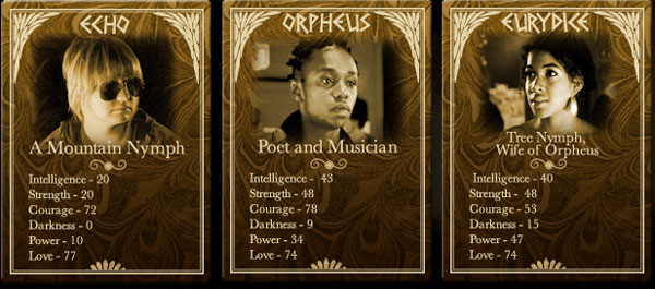 Echo, Orpheus and Eurydice info cards