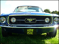 The front grill of a Ford Mustang