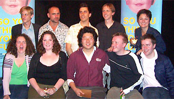 Back row from left: judge Mackenzie Crook, Rob Collins, Russell Kane, Jarleth Regan, Zoe Lyons. Front: Susan Taylor, Rose Heiney, Nick Sun, Chris McCausland, Lee Bannard