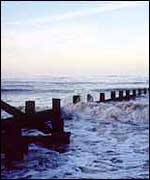 Waves breaking on Sheringham beach