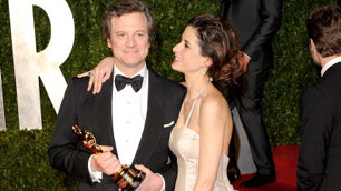 Colin Firth with his Oscar and his wife Livia