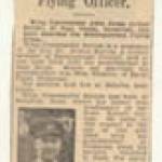 News paper cutting from local Yorkshire paper (poss. Spen Guardian) detailing bravery and achievements of Wing Commander Sutton.
