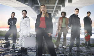 Kiss Of Death: (L-R) WPC Jude Whiley (Lenora Crichlow), Dr George Austen (Lyndsey Marshal), Supt Kay Rousseu (Louise Lombard), Dr Clive Morrell (Shaun Parkes), DS Matt Costello (Danny Dyer) and Miles Trueman (Ace Bhatti)