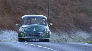 Rachel Treadaway-Williams driving a Morris Minor
