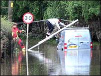 Flooding on Denaby Lane in South Yorkshire