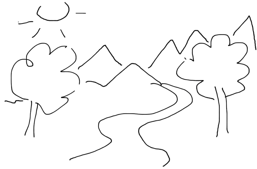 A drawing of a landscape.