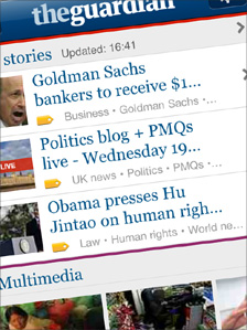 Screenshot of The Guardian iPhone app