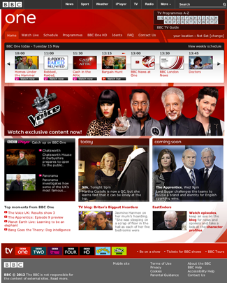 Screenshot of old BBC One homepage