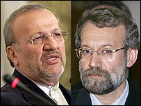 علی لاريجانی (راست) و منوچهر متکی