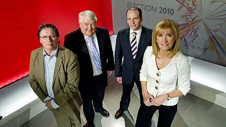 The BBC Scotland team who will present in-depth coverage as the results roll in on the night of the election, May 6. From left: Derek Bateman, Brian Taylor, Glenn Campbell and Jackie Bird