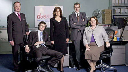 James Smith, Chris Addison, Rebecca Front, Peter Capaldi and Joanna Scanlan are in The Thick Of It