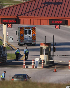An ambulance leaving Fort Hood