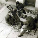 Spud pealing the dreaded fatigue. Quite a long job for there are very few good ones left when the bad are sorted out.