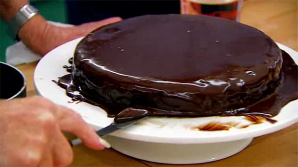 Sacher torte with poured ganache