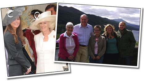 Kate Middleton and Camilla Parker-Bowles (L), and Jennifer with David and his family