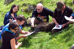 Quentin Cooper and Deborah Cohen interview Open University students at the Field Study Centre, Malham.