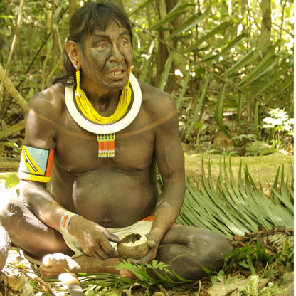 One of the Kayapo men enjoying some Brazil nuts