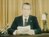 President Richard Nixon delivering his resignation speech.
