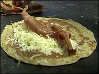 Oatcake with cheese and bacon