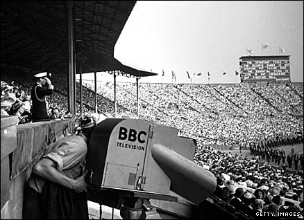 A BBC TV camera at the opening ceremony of the 1948 Olympics