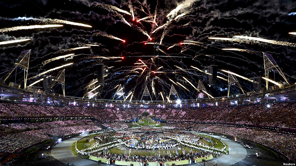 Fireworks during the opening ceremony of the London 2012 Olympic Games