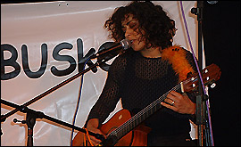 Busker Naomi Lewis- Hodgson plays her set in Bath