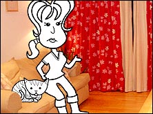 Alice and the cat sitting on the sofa