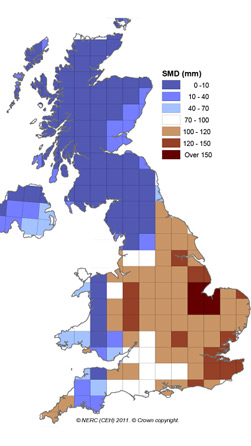 The latest soil-moisture deficit graphic, from the Centre for Ecology and Hydrology.