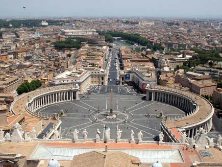 View of the Vatican palace from above, looking over St Peter's Square