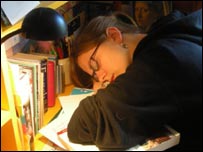 Lucy with her school books