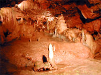 Stalactites and stalagmites at Kents Cavern