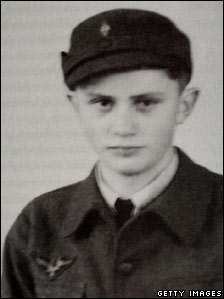 Joseph Ratzinger in the uniform of a German air force assistant, in a 1943 photo