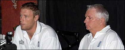 Fletcher and Flintoff at a press conference in St Lucia