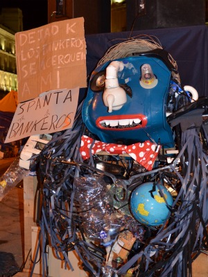 Banker made out of vacuum cleaner and coathangers