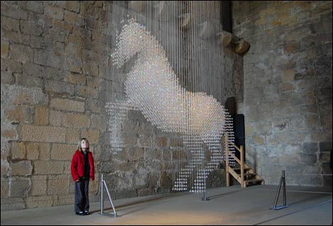 Girl looks at Lucky Spot by Stella McCartney, Belsay Castle