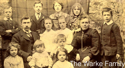The Warke family pictured in 1910. From left to right, back row: Bobby, Jack, Margaret; middle row: John, Debbie, Julia, Elizabeth, Willie; bottom row, Edie, Samuel and Jasper; and girl on her own. Picture by kind permission of Ken McCormick 