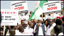 Nigeria's Wole Soyinka (C), speaks at a rally on January 12, 2010 in Abuja