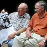 59 YEARS ON Bill Duncanson (right) meets the Aussie pilot he saw crash a Halifax bomber when he was 6 years old.