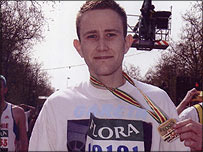 Gareth Hopkins with his London Marathon medal