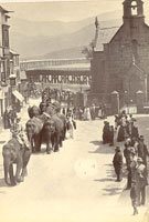 Y syrcas yn dod i'r Bermo - llun gan Mair Jones