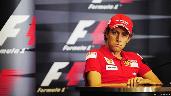 Luca Badoer chats to the media in Valencia