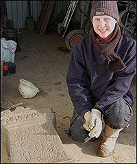 Sarah Duffy with the Roman altar 