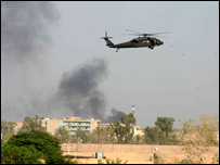 Smoke drifting over buildings