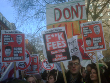 Protesters in Malet Street at 13.06pm on Thursday