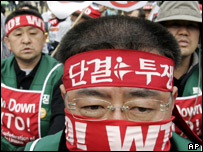 Koreli çiftçiler Hong Kong'da gösteri yapıyor