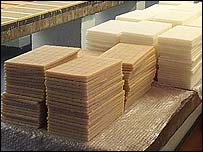 The cake is air dried then cut to shape