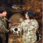 Setting up gear for the trepanning of the bomb — Close up