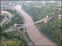 Aerial photo of Clifton Suspension Bridge.
