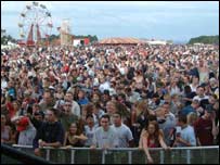 Crowd in front of dance tent