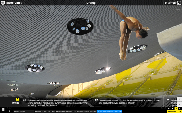 Information about diving, above a dramatic still of an Olympian